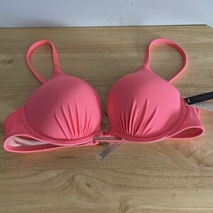 New Victoria's Secret Swim Bikini Top Pink Bar Logo Scuba Push Up 36A